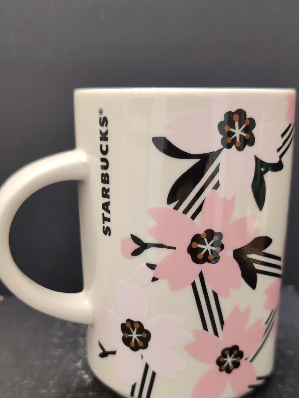 Starbucks 2017 12 FL Oz White Mug With Sakura Cherry Blossom Design.